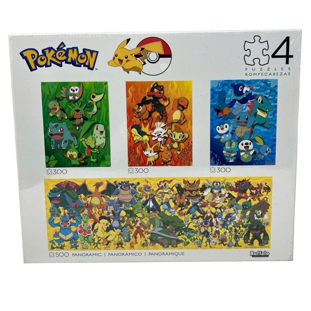 Pokémon Buffalo Games 4 Puzzle Set 300 500 Piece Panoramic Sealed Nintendo New
